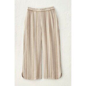 Coldwater Creek Staccato Striped Linen Crop Pants Neutral Boho Beach Vacation L‎